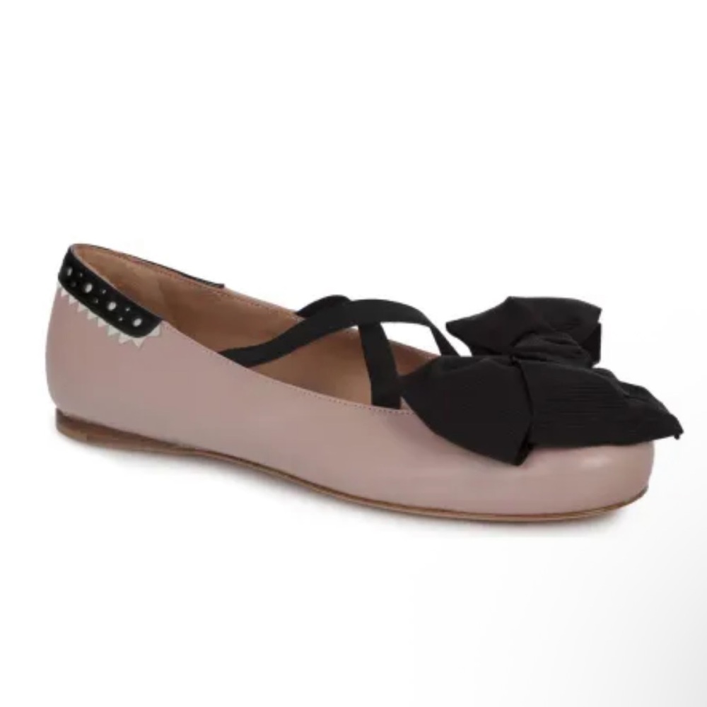 Twinset Simona Barbieri Leather Huge Bow Ballet  Flats 35/5 (3.5Y) NIB